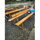 Pair of pine and metal benches.