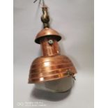 Early 20th C. copper and glass hanging light.