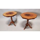 Pair of walnut and satinwood inlay wine tables.