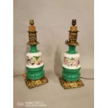 Pair of 19th C. ceramic and brass table lamps.