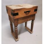 Early 20th. C. pine butcher's block.