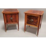 Pair of inlaid mahogany bedside lockers.