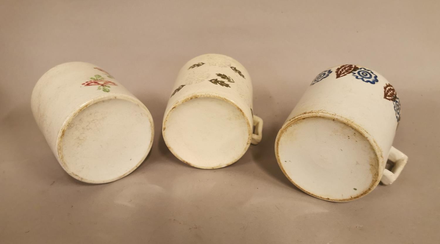 Three 19th C. spongeware mugs. - Image 3 of 3