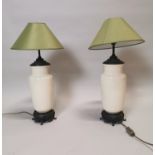 Pair of ceramic and bronze table lamps.