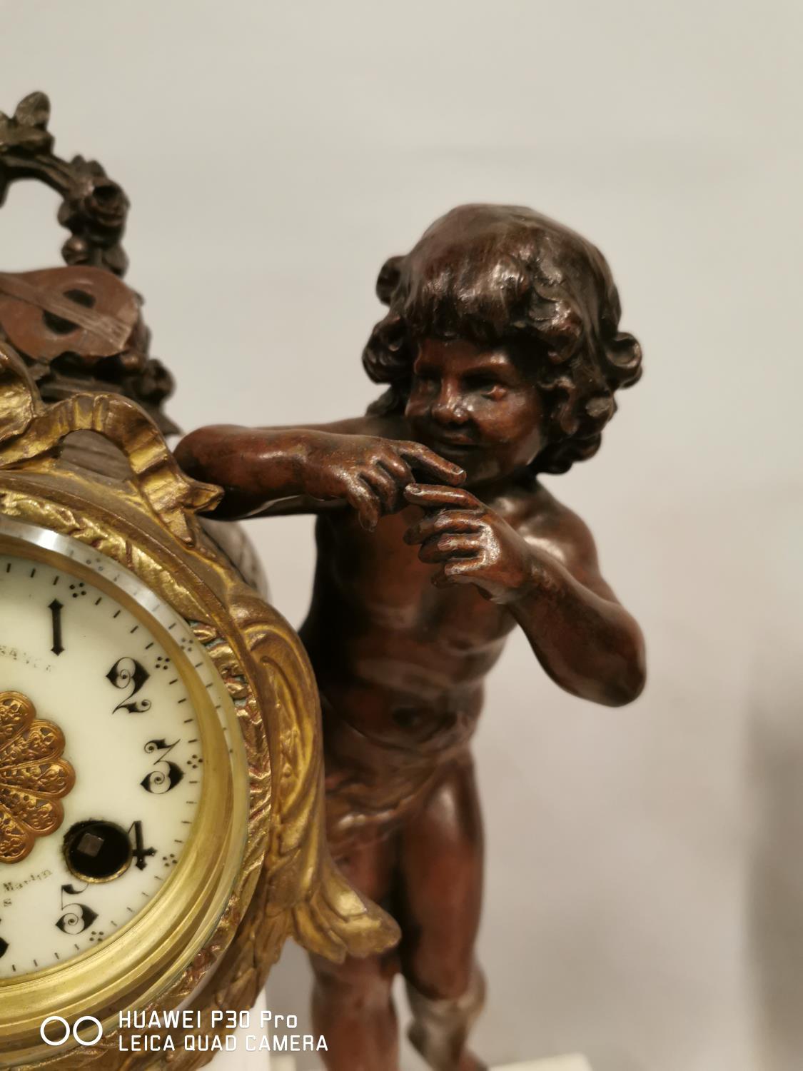 19th C. spelter and marble clock garniture. - Image 6 of 6