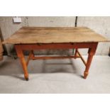 19th C. painted pine kitchen table.