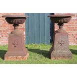 Pair of cast iron urns.