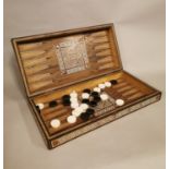 Early 20th C. backgammon games board inlaid with bone and ebony in the Anglo Indian style {