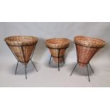 Set of three Mid-century wicker baskets.