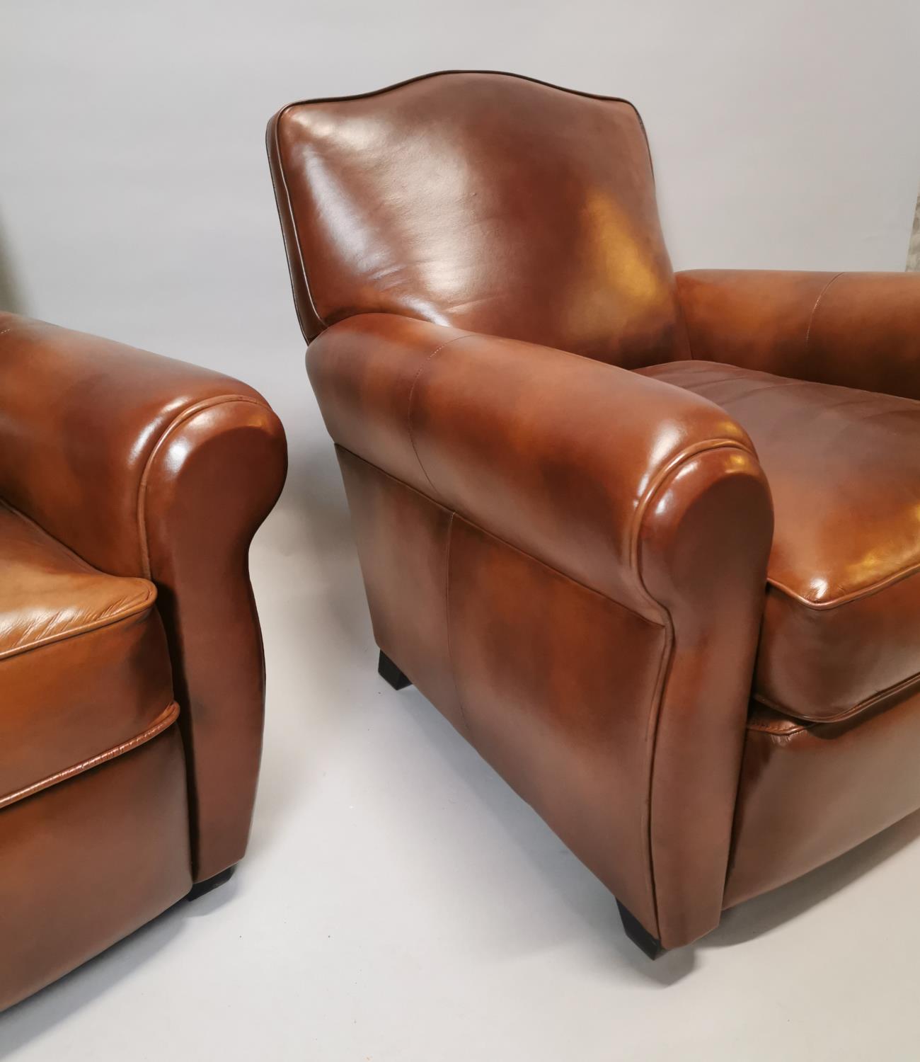 Pair of hand dyed leather club chairs. - Image 2 of 4