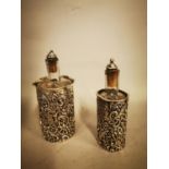 Two English silver overlay glass scent bottles