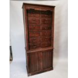 Early 20th C. oak tambour door office cabinet.