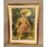 Framed watercolour of Nude lady.