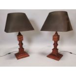 Pair of hand painted pine table lamps.