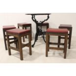 Set of six oak leather upholstered stools.