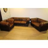 Excellent quality leather chesterfield three piece deep buttoned upholstered suite