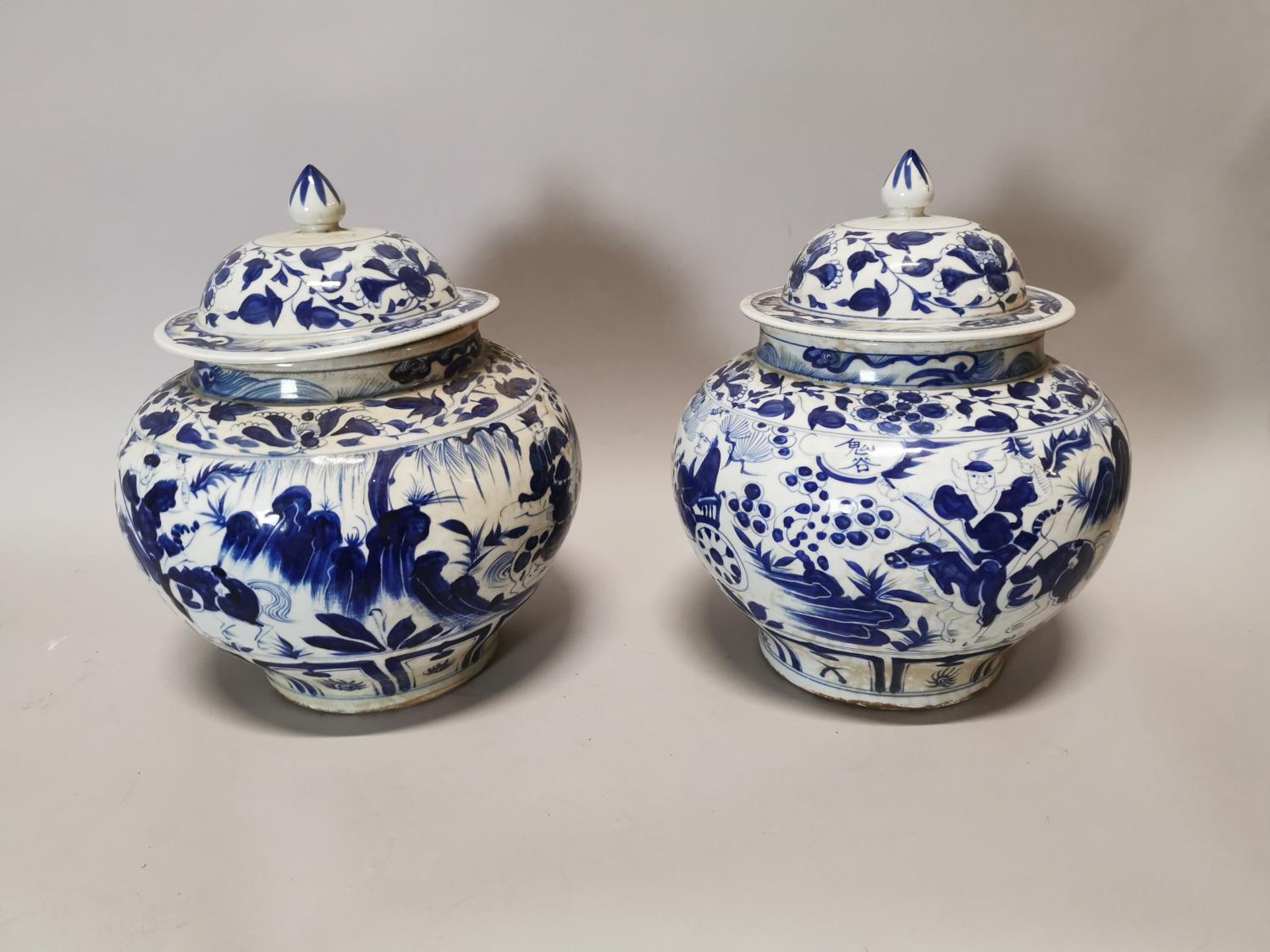 Pair of Oriental blue and white ceramic vases.