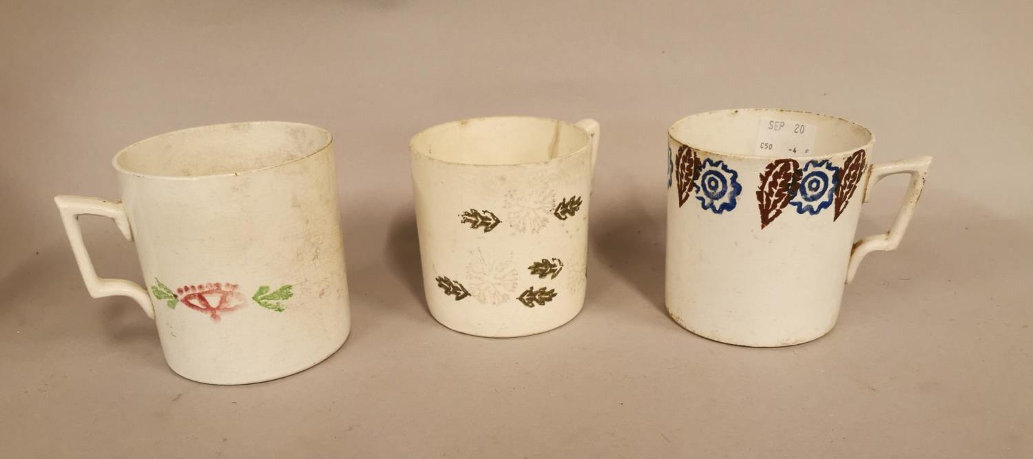 Three 19th C. spongeware mugs.