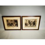Pair of 19th C. framed black and white prints of Interior Scenes