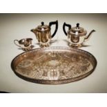 Three piece Alpha silver tea service and tray.