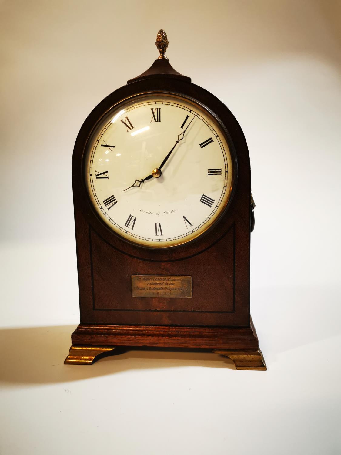 Edwardian inlaid mahogany mantle clock