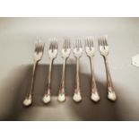 Set of six German silver salad forks