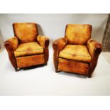 Pair of 1940's hand dyed leather club chairs.