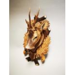 Taxidermy doe mounted on wooden plaque