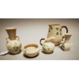 Two Belleek jugs and two Belleek vases