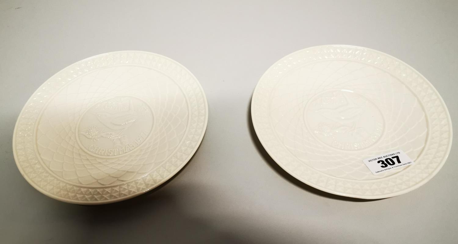 Two modern Belleek Christmas 1977 plates.