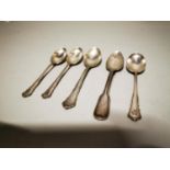 Set of five German silver tea spoons