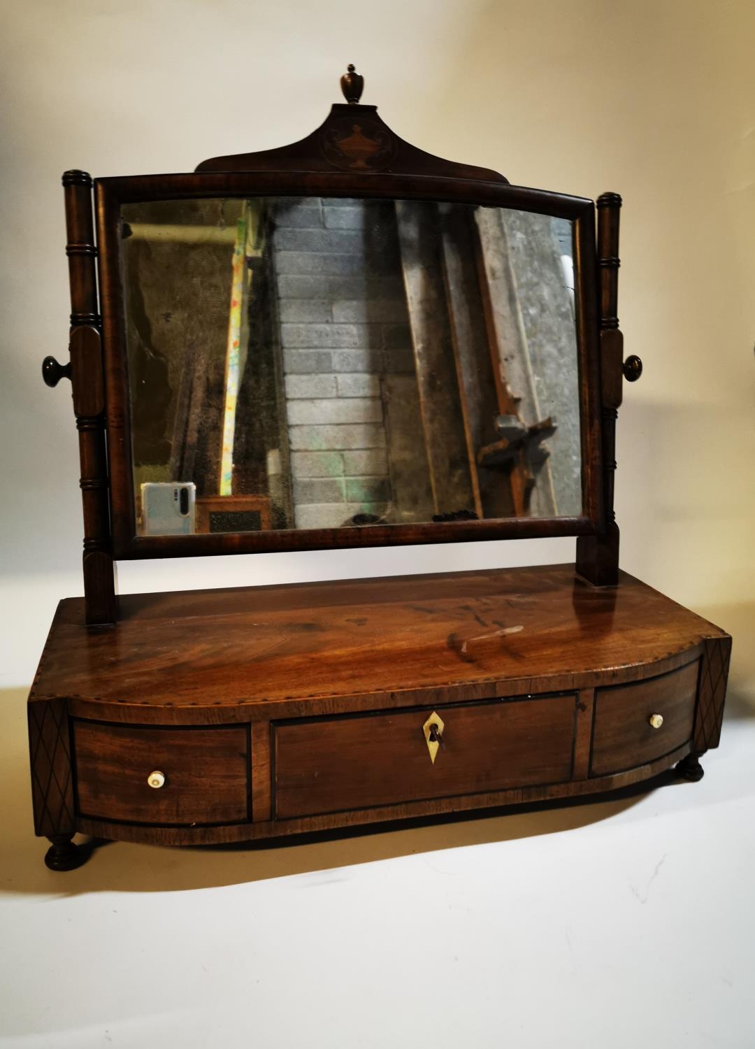 Early 19th C. mahogany dressing table mirror.