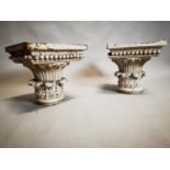 Pair of early 19th C. pine Corinthian column tops.