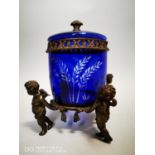 Early 20th C. glass and blue glass ice bucket.