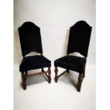 Pair of velvet upholstered side chairs.