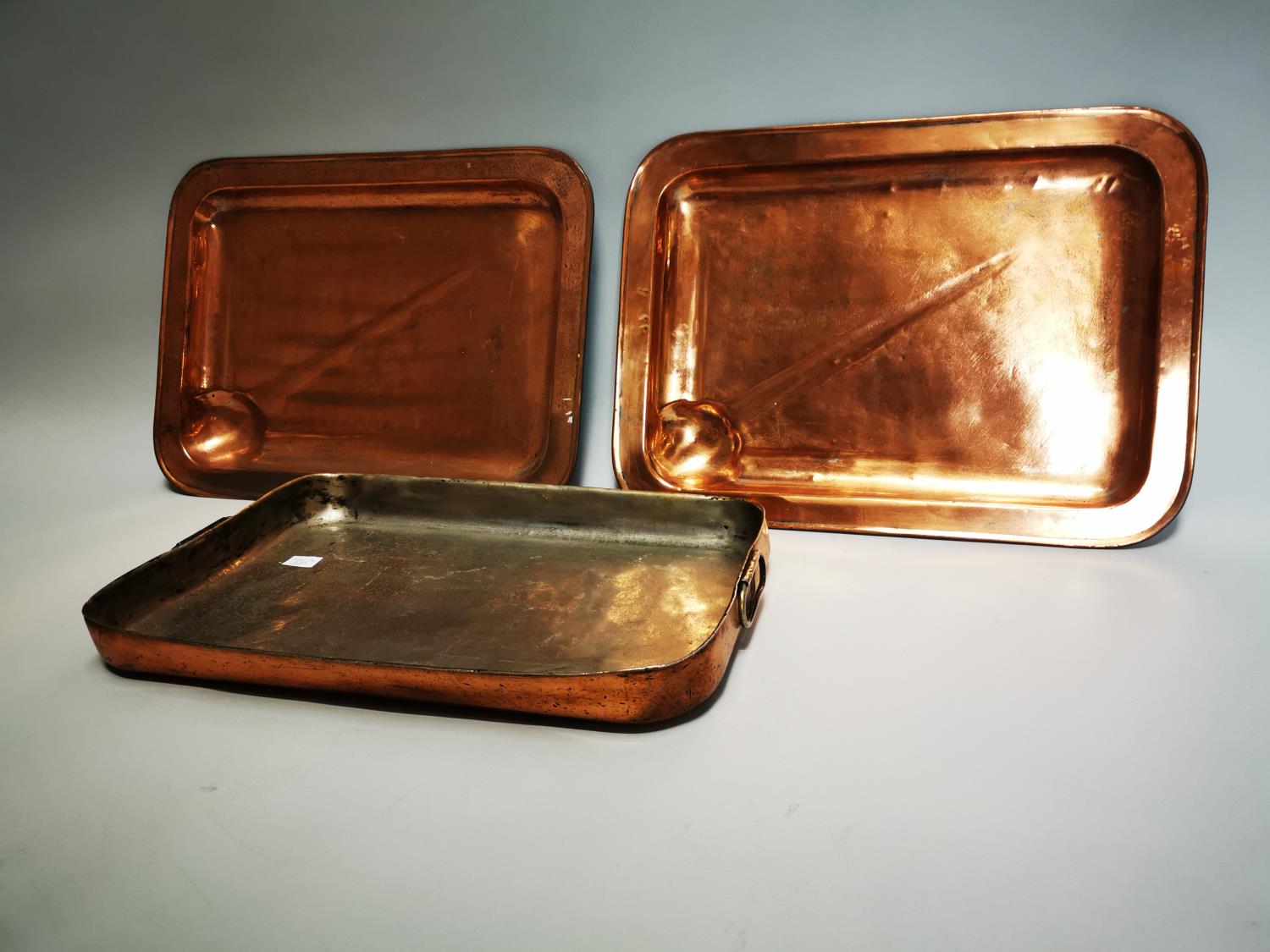 Two large 19th C. copper meat platters