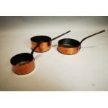 Set of three Georgian copper saucepans.