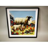Framed Oil on canvas - Sheep in Poppy Field