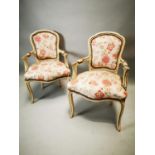 Pair of painted pine open armchairs.