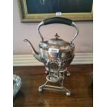 Edwardian silver plated spirit kettle.