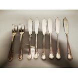 Set of six German silver fish knives and two silver fish forks