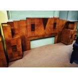 Art Deco walnut inlaid bedhead