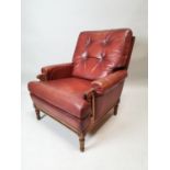 Walnut and leather upholstered Library chair.