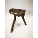 19th C. oak three legged stool.