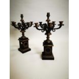 Pair of 19th C. brass and metal candelabras.