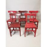 Set of five 19th C. pine chairs.