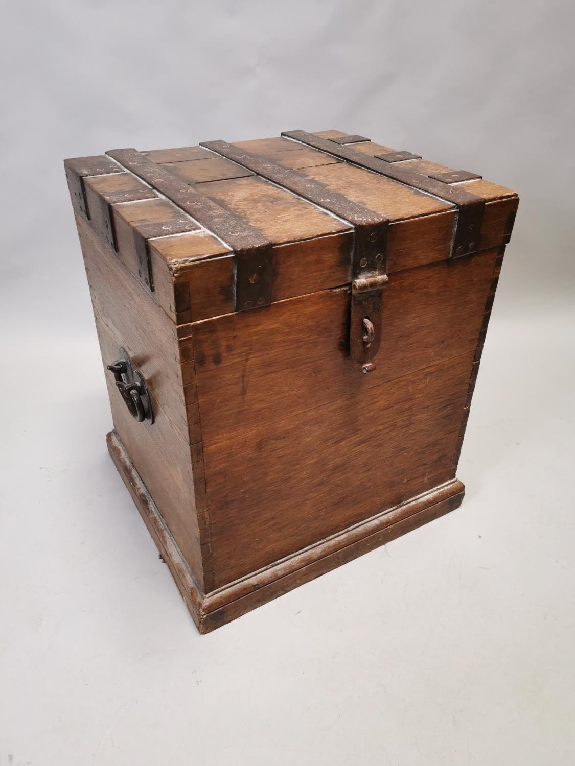 Early 19th C. oak metal bound Estate trunk.