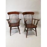 Pair of late 19th C. pine and elm armchairs.