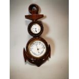 Early 20th C. carved oak clock and barometer.