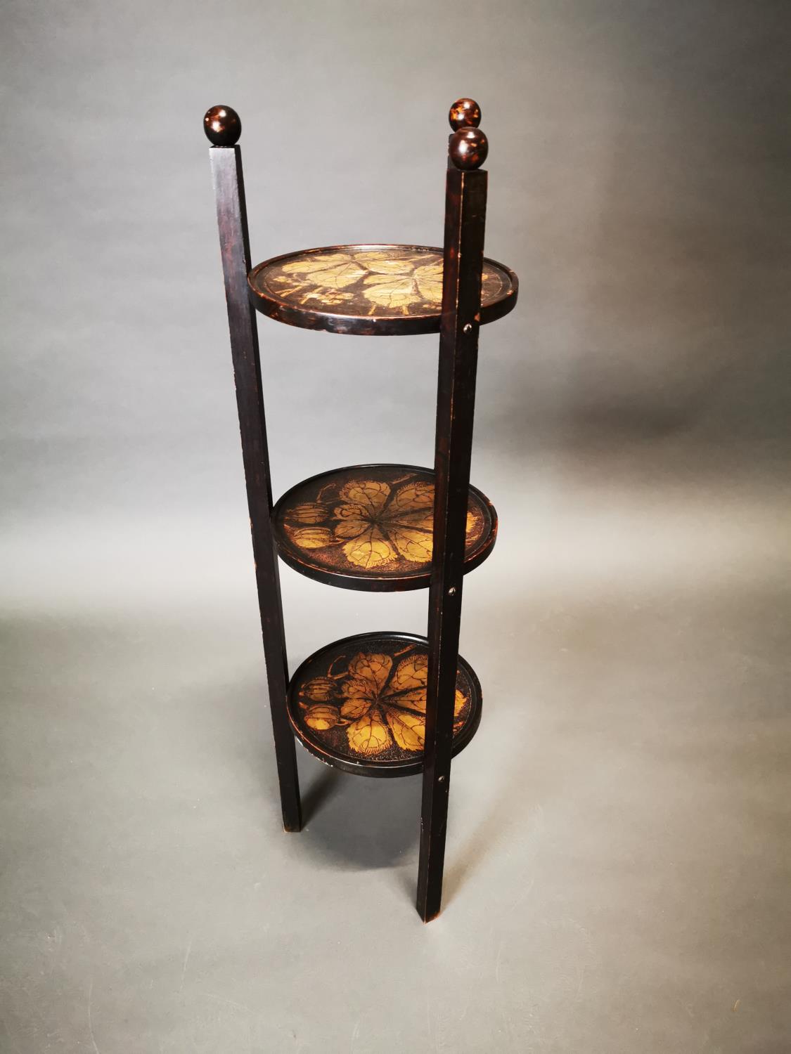 Edwardian mahogany three tier cake stand.